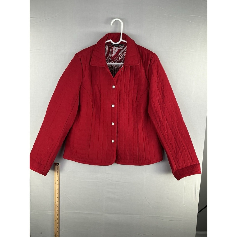 Briggs New York Women's Quilted Jacket Red Paisley Lined Button Front Size 14P